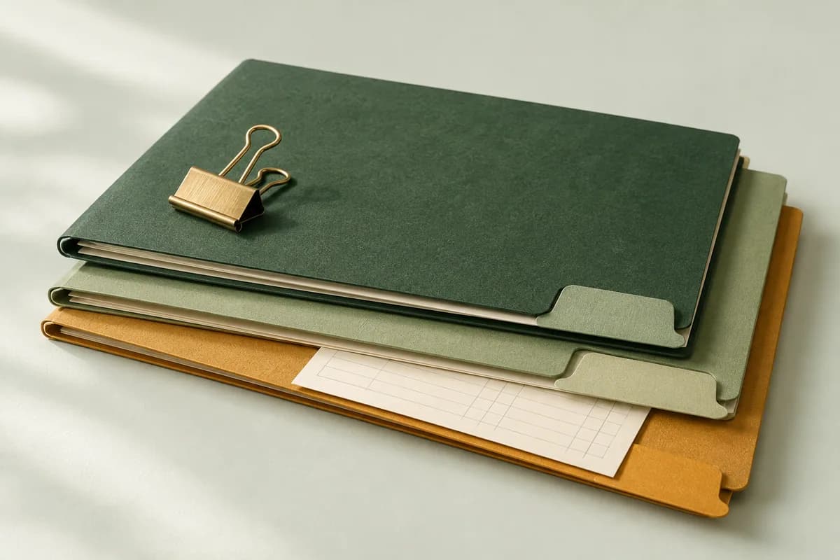Folders and dividers for organizing income and expense records
