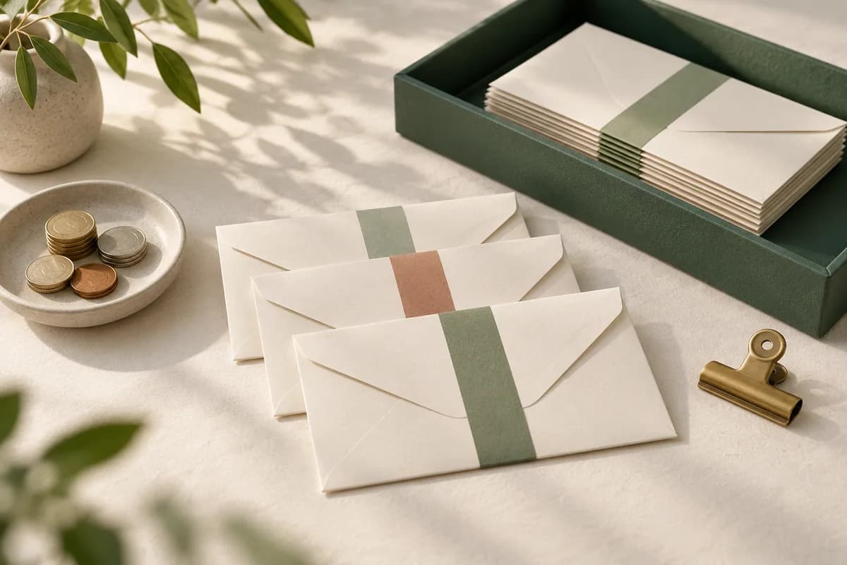 Offering envelopes organized beside the church records
